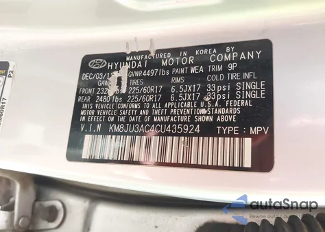 2012 Hyundai Tucson Gls from USA, damaged, VIN KM8JU3AC4CU435924